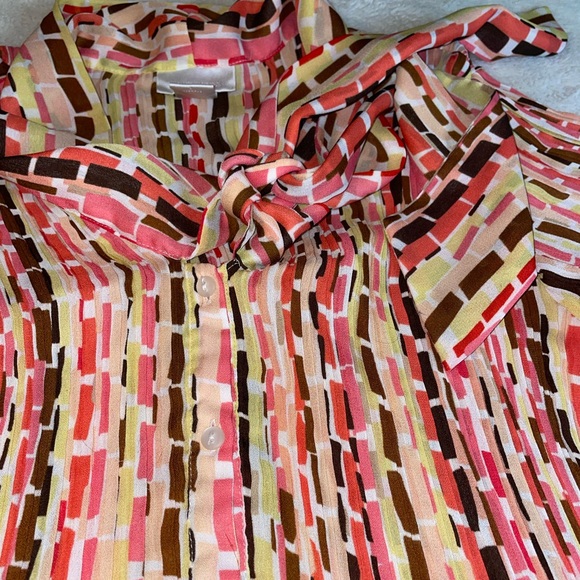 Worthington Rectangular Stripe Patterned Button Up Tie Front Blouse - Picture 4 of 5